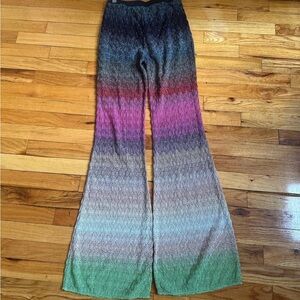 NWT Missoni Ombre Knit Flare Pants in Navy, Green, Pink, and Gray 40